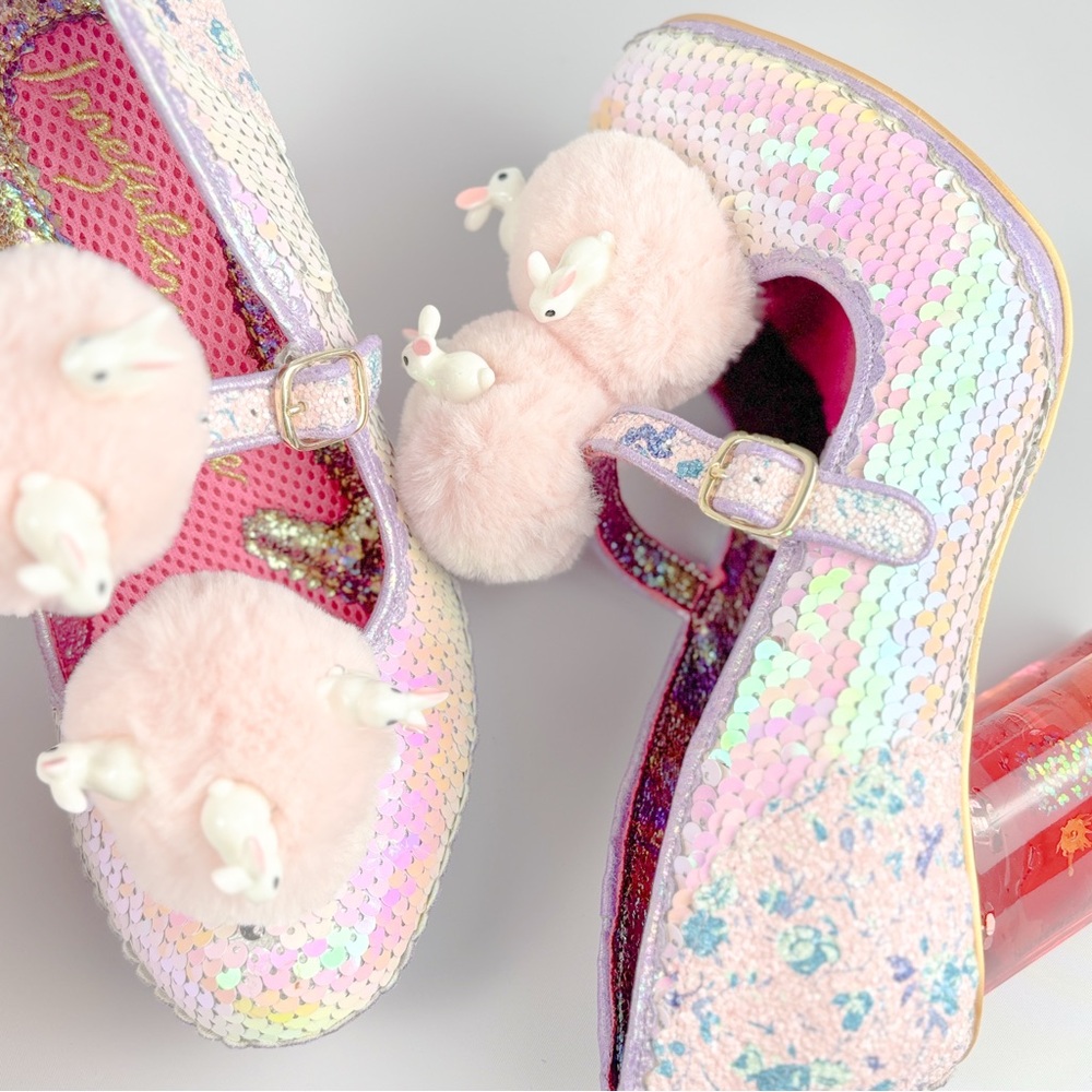 Irregular Choice Luce Mia Pink Rabbit Pom Heels – Size 38  – Iridescent - Picture 3 of 8